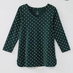 J. Jill Pima 3/4-Sleeve V-Neck Tee size 2XL in Green/White Ivy Timeless Dots NWT